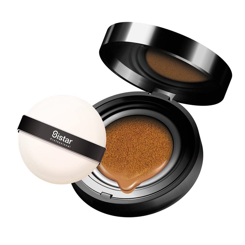 Sistar Skin Perfecting BB Cushion Full Coverage Long Lasting Natural Glow Foundation On The Go Case With Mirror (Tan) - Image 1